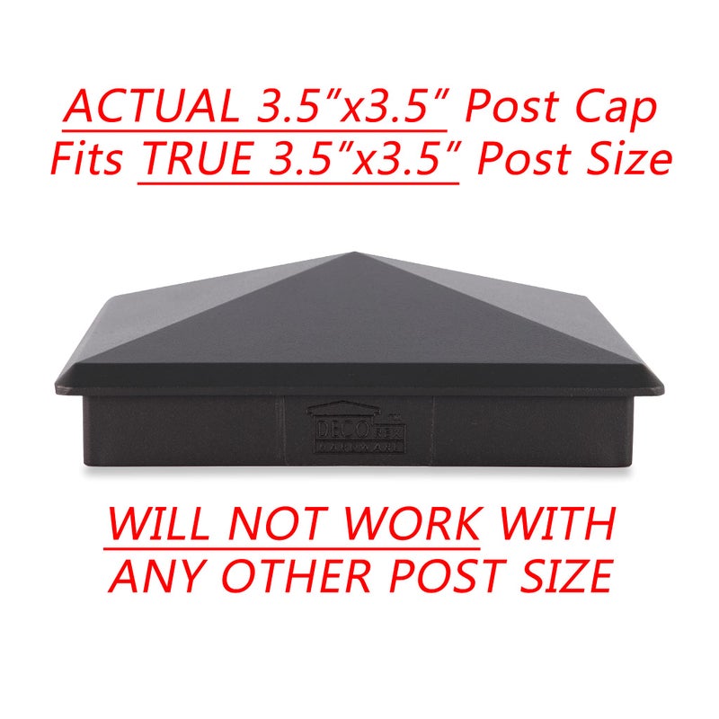 Decorex Hardware 3.5" x 3.5" Heavy Duty Aluminium Pyramid Post Cap for True/Actual 3.5" x 3.5" Wood Posts - Black (Works ONLY with Actual 3.5" x 3.5" Posts. Will NOT Work with Actual 4" x 4" Posts) - Image 2